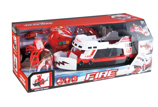 Детская игрушка Корабль Пожарный катер с машинкой и вертолетом Красный - фото 6 - id-p1909811400