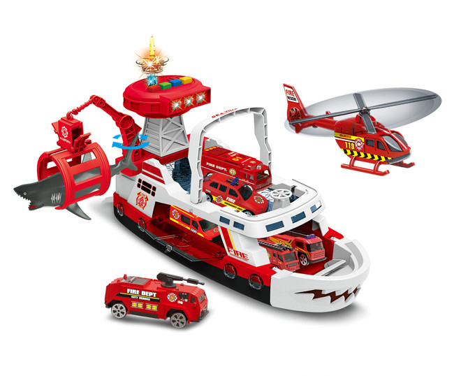 Детская игрушка Корабль Пожарный катер с машинкой и вертолетом Красный - фото 1 - id-p1909811400
