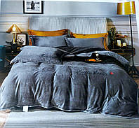 Велюровое постельное белье Евро размера "Monica" серое