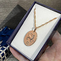 Оригинальный подарок парню девушке - стильный кулон знак зодиака "Золотой Лев медальон на цепочке" в коробочке