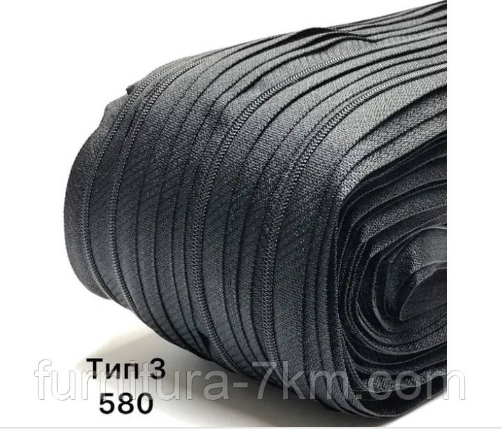 Рулонна блискавка #3. Спіральна. Чорна. 200 м., фото 1