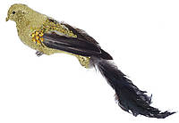 Декоративная птица 35 см для украшения елки на клипсе (натуральный пух и перо) цвет оливка