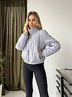 Женская демисезонная куртка короткая плащевка на синтепоне серый цвет 42, 44, 46, 48