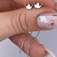 Срібні сережки протяжки Принцеса