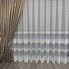 Якісний фатиновий тюль із густою вишивкою No80203 Молочний