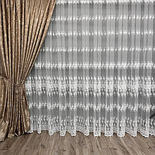 Якісний фатиновий тюль із густою вишивкою No80558 Молочний