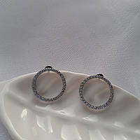 Срібні сережки пусети Коло з фіанітами 16 мм