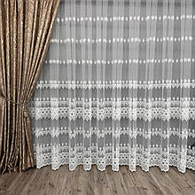 Якісний фатиновий тюль із густою вишивкою No80460 Молочний