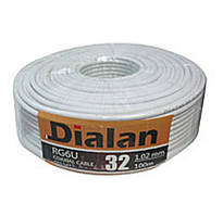 Кабель коаксіальний Dialan RG6U-48W, CU, 1.20 мм, екран 48%, 75 Ом, оболонка 6,8 мм біла, бухта 100 м