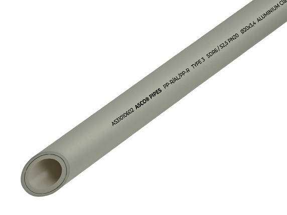 Труба з алюм.фольгою PPR-AL-PPR Ø 32*5, mm SDR 6.0/S2.5/PN25 сірого кольору 2/20 ASCO®, фото 1