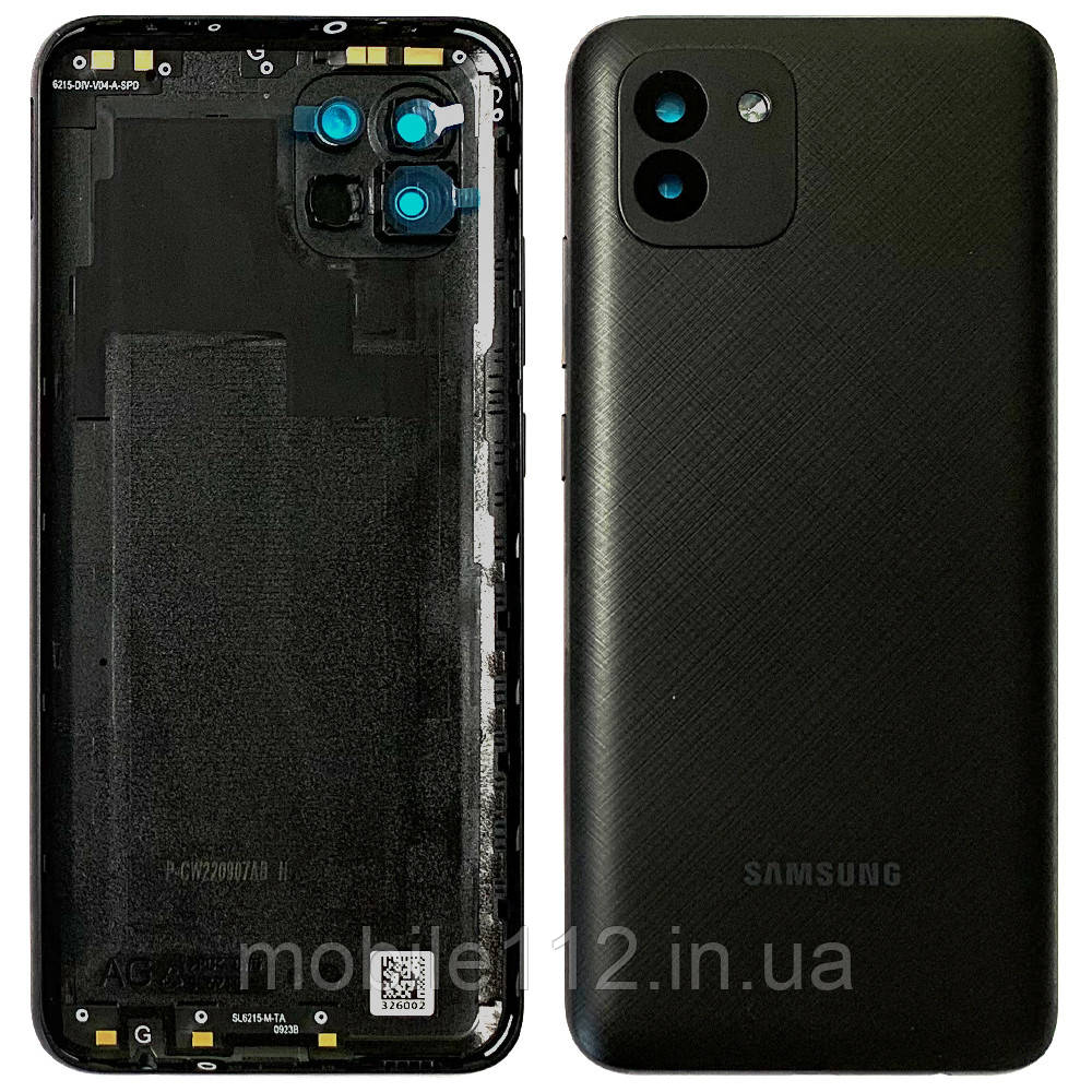 Задня кришка Samsung Galaxy A03 A035F (чорна оригінал Китай зі склом камери), фото 1