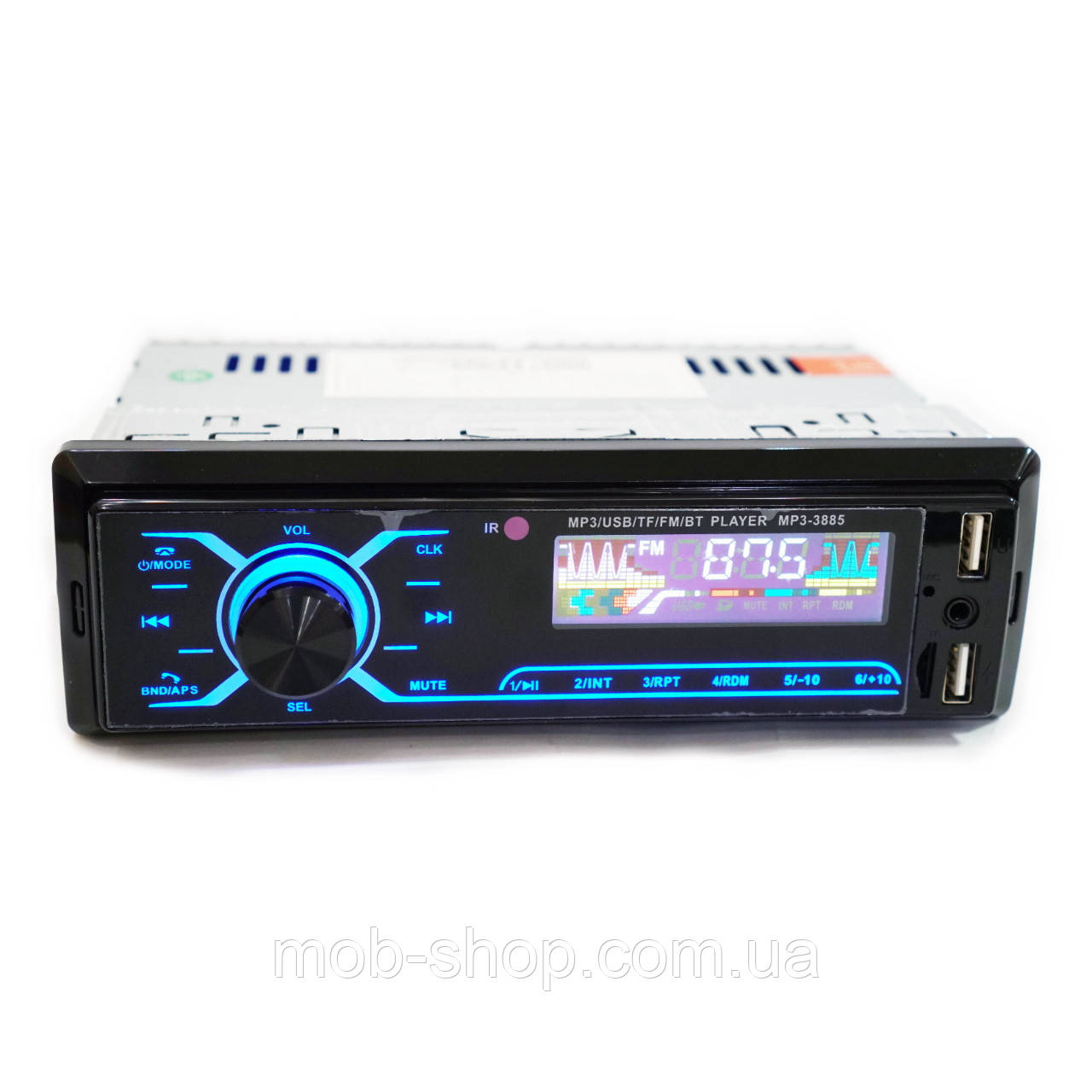 1 дин сенсорна автомагнітола MP3-3885 ISO Bluetooth AUX автомобільна магнітола з 2 USB та блютузом