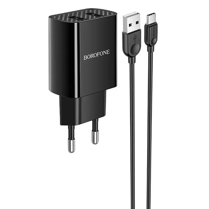 МЗП Borofone BA53A Powerway dual port charger 2.1A +Type-C black