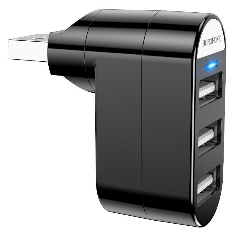 Мультипортовий адаптер Borofone USB splitter DH3 на 3 порти black usb розгалужувач - концентратор