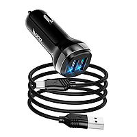 АЗУ HOCO Z49 Level dual port car charger set + Type-C black