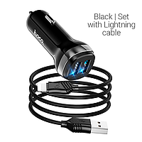 AЗП HOCO Z49 Level dual port car charger set + Lightning black