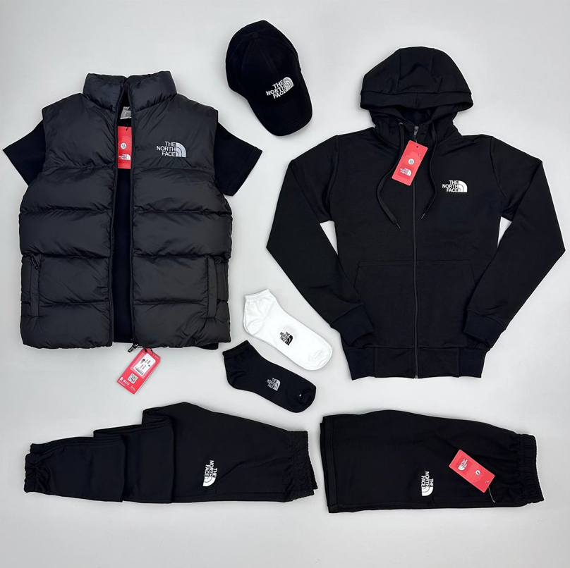 Комплект The North Face TNF 7в1 Зе Норд Фейс ТНФ Костюм набір жилет кофта штани футболка шорти чорний чоловічий жіночий, фото 1