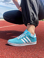 Женские стильные качественные кроссовки демисезонные Adidas Gazelle Blue Green