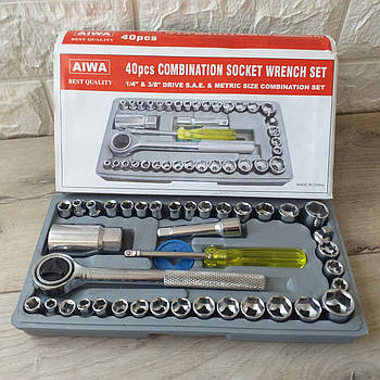 Набір інструментів Набір торцевих головок з тріскачкою AIWA 40 Pcs Combination Socket Set (KG-10282)