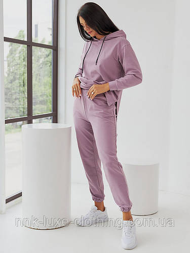 Костюм двойка женский спортивный, трикотажный, хлопковый, худи кенгуру ...