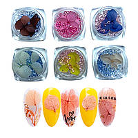 Набір прикрас (6 шт) для нігтів сухоцвіти + скляні камінці