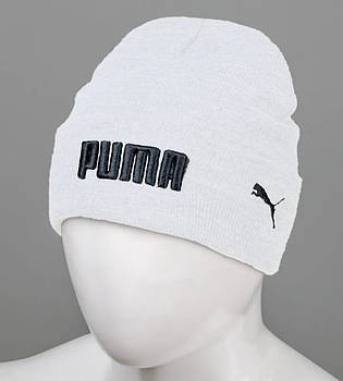 Шапка молодіжна з подвійною вишивкою PUMA (m34), Білий