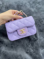 Женская Маленькая сумочка Chanel Mini 0.55 Beige фиолетовая 016 Компактная Эко кожа Шанель