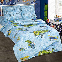 Комплект постельного белья в кроватку самолеты Авиаторы Поплин 150*100 см Голубой цвет