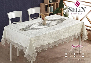 Велюрова скатертина 160x220 на прямокутний стіл однотонна красива, сервірувальні скатертини турецьке Кремовий