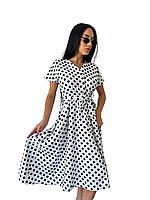 Женское платье в горошек, 42-44,46-48, белый, ткань софт, летнее, легкое и приятного на ощупь