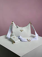 Женская сумочка, клатч отличное качество Prada Re-Edition 2005 White Saffiano Leather Bag 23 х 18 х 6 см