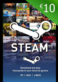 Подарункова карта Steam Wallet €10 (Euro card, для всіх регіонів)