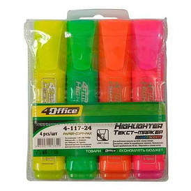 Набір текстмаркерів, 4 штуки, 1-5мм, 4-117/24, 4OFFICE
