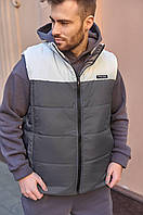Мужской спортивный костюм тройка Теплый костюм жилетка худи штаны большие размеры M, графит - светло серый