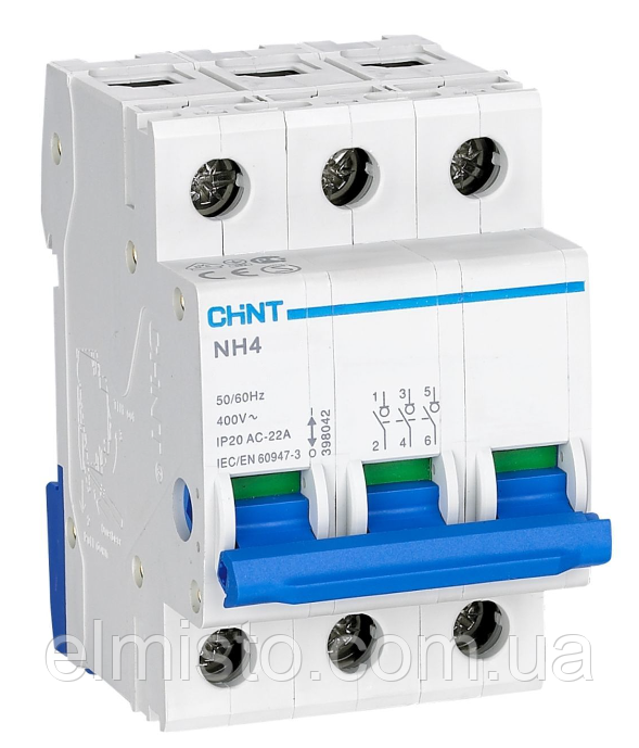 Модульний автоматичний вимикач CHINT Electric NXB-63 3P 63А 6 кА х-ка C для кріплення на DIN-рейку