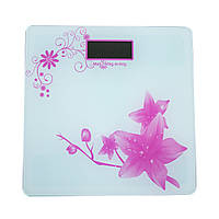Весы напольные стеклянные Domotec MS-1604 Белые с розовым рисунком, весы электронные напольные (ТОП)