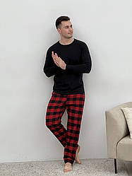 Домашня піжама для чоловіків COSY із фланелі (штани+лонгслів) КЛІТИНКА ЧЕРВОНО-ЧОРНА