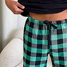 Домашня піжама для чоловіків COSY із фланелі (штани+лонгслів) КЛІТИНКА ЗЕЛЕНО-ЧОРНА, фото 2