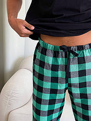 Чоловічі піжамні штани фланель COSY зелен./чорн