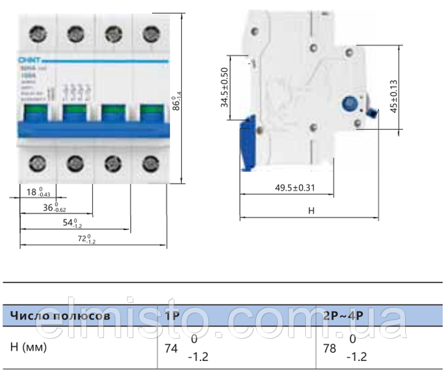 Габаритные размеры модульных выключателей нагрузки CHINT Electric NH4