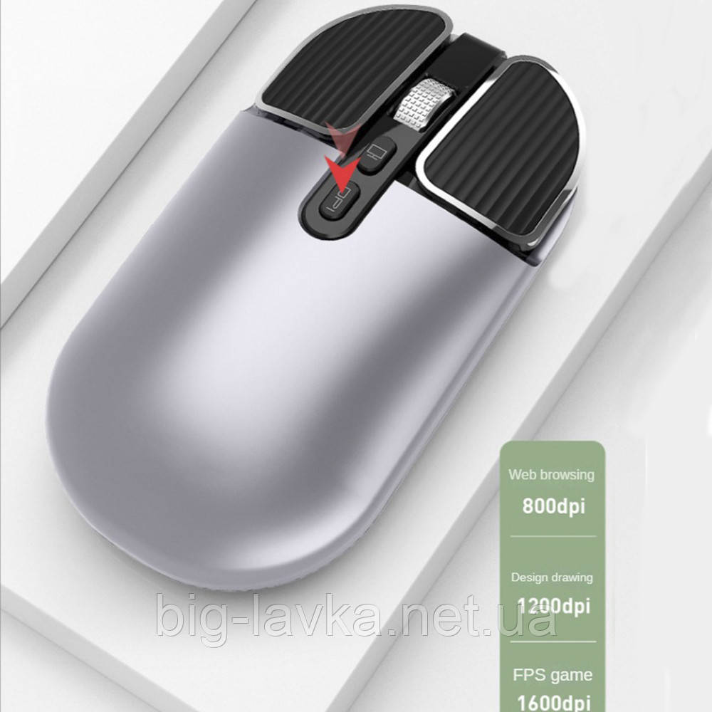 Миша Bluetooth 5.1 2,4G бездротова 800 DPI 1200 DPI 1600 DPI Сірий