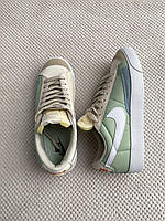Жіночі стильні якісні демісезонні кросівки Nike Blazer Low77 Vintage Leather Green Beige, шкіра