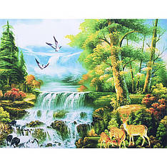 Алмазна мозаїка на підрамнику У водоспаду 40х50 см з декоративною рамкою (GLE72989)