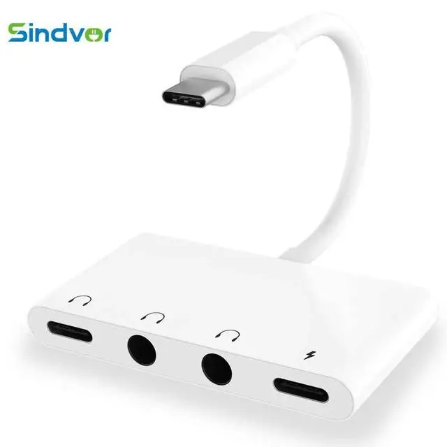 USB C до подвійного 3,5 мм цифрового аудіо роз'єму адаптер 4 в 1 аудіо адаптер для навушників для Google Pixel2 US, фото 1