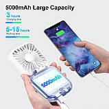 Ручний вентилятор, 5000 мА·год Power Bank, міні настільний вентилятор акумуляторний портативний повербанк, фото 4
