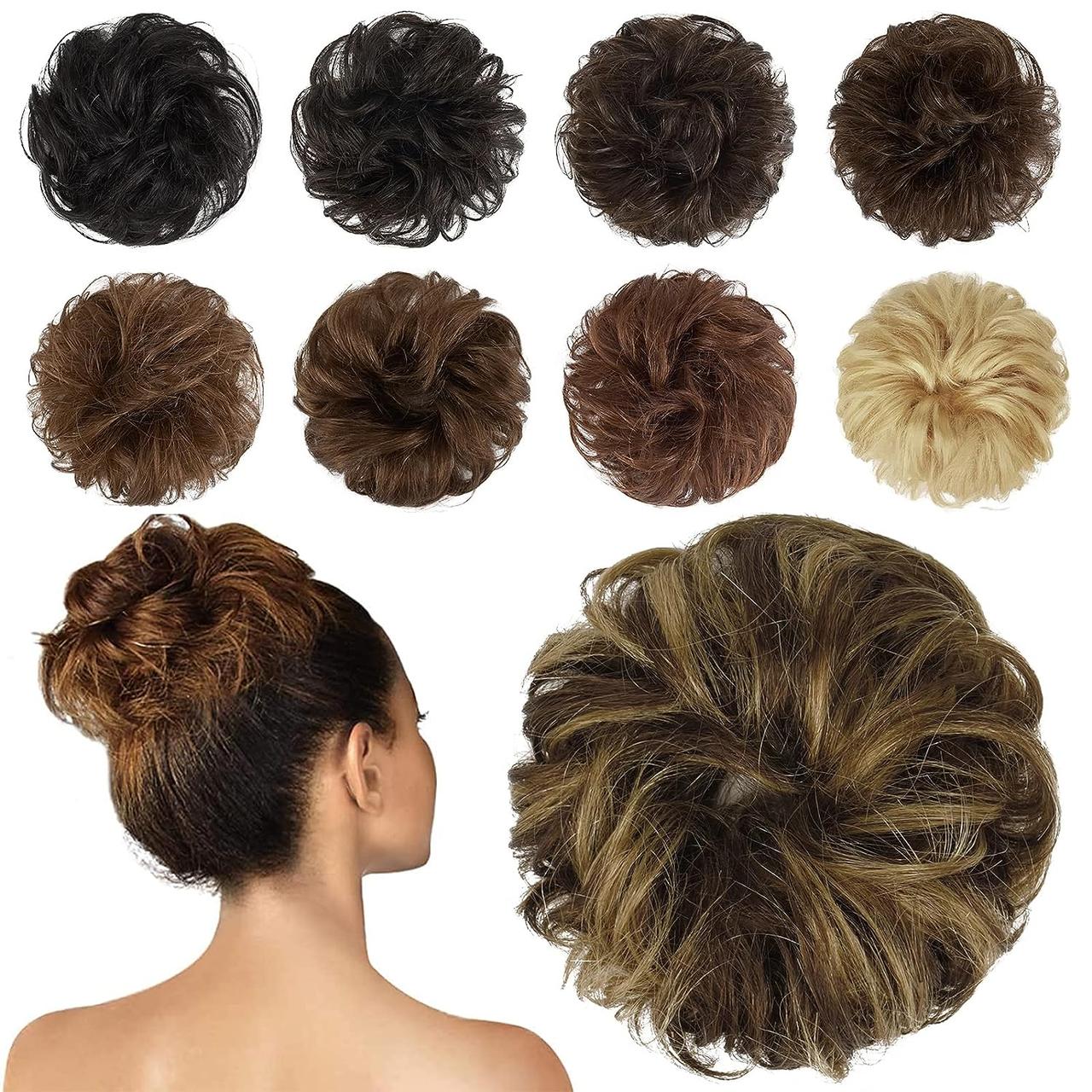FESHFEN Human Hair Messy Buns, 100% Human Hair Puck Human Hair Extensions Справжня хвиляста кучерява чубчик Дике волосся, піднятий