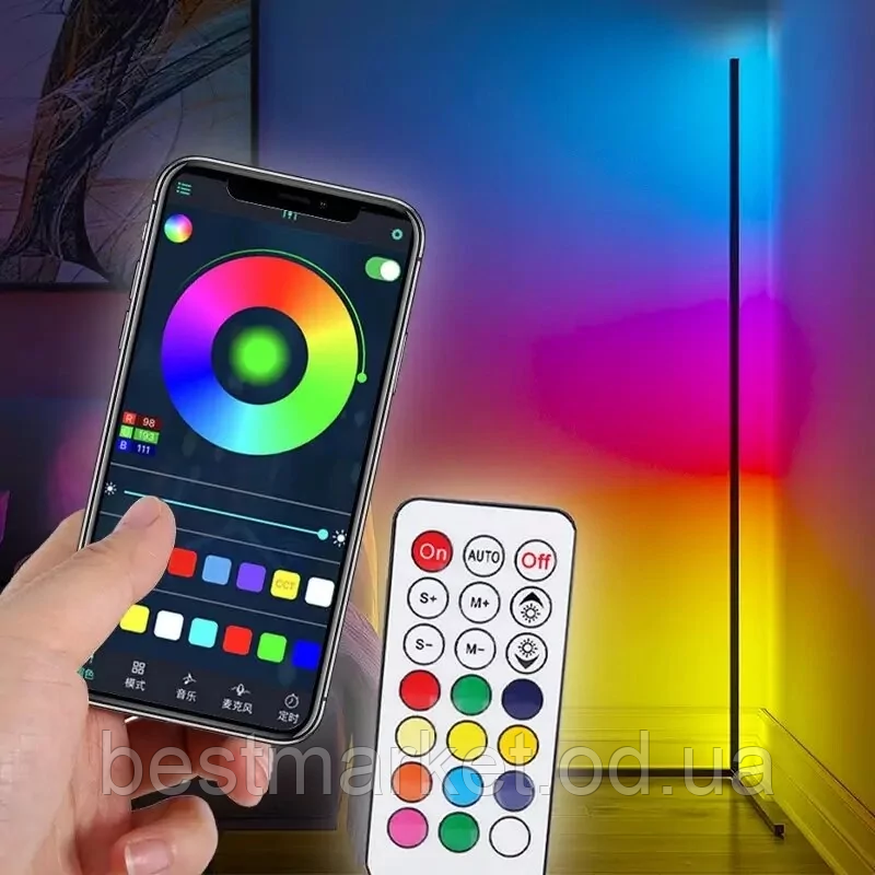 Підлогова Кутова RGB Лампа з Пультом і Керуванням за Телефоном EL-2187 Торшер