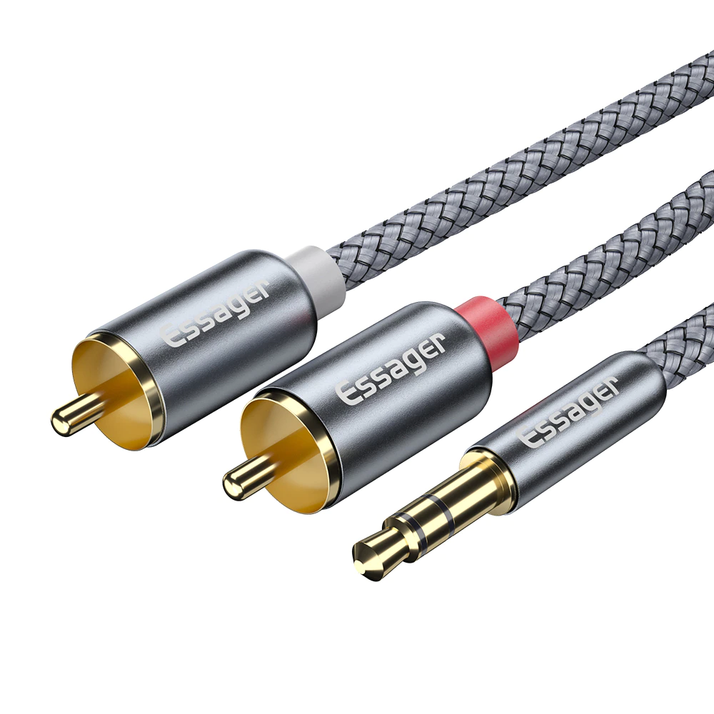 Кабель звуковий Essager 3.5mm to 2 RCA 2m gray