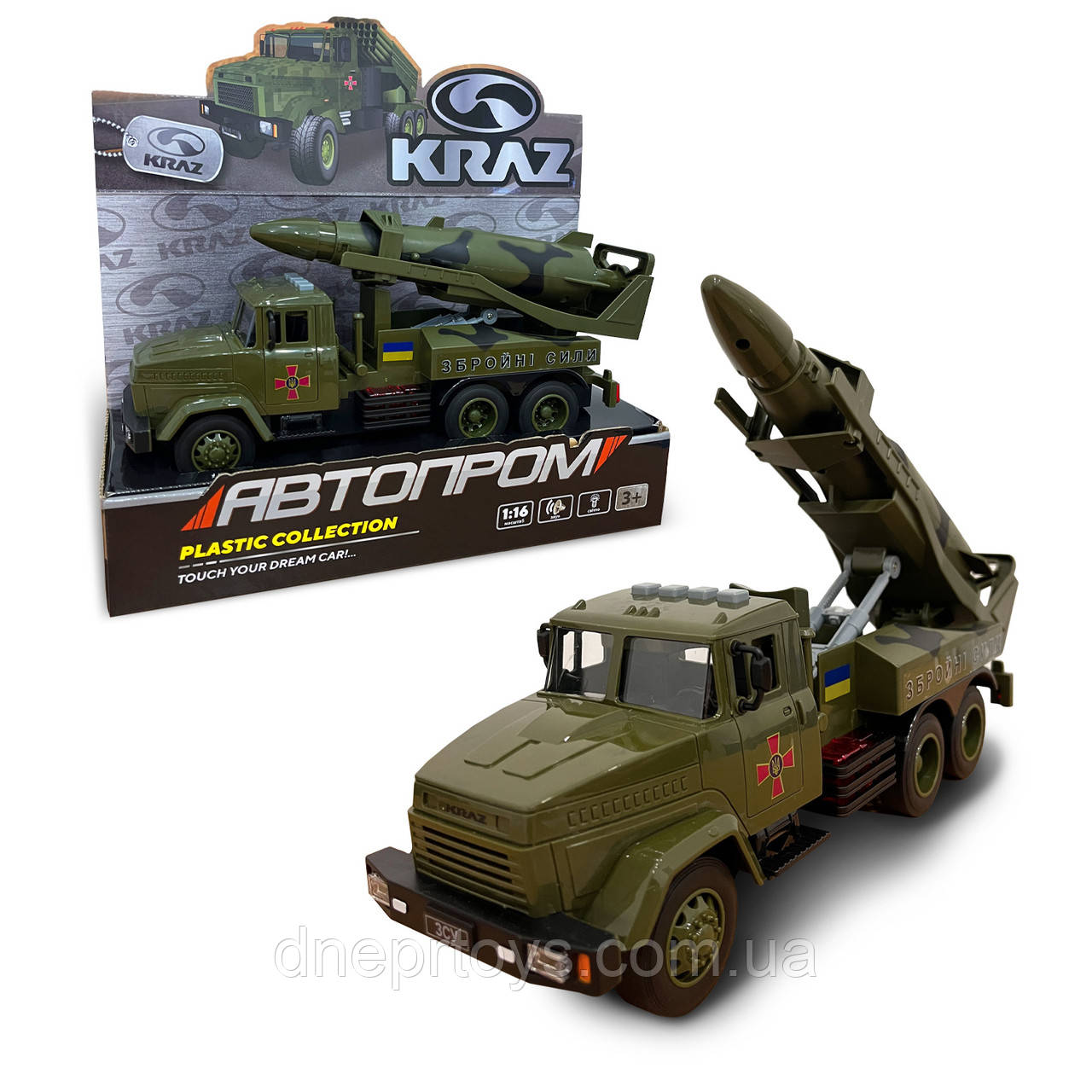 Машинка Краз, Військова техніка Автопром, пластик, батар.світло , звук, відкриваються двері, кор. 31*12*8см (KR-2202-01), фото 1