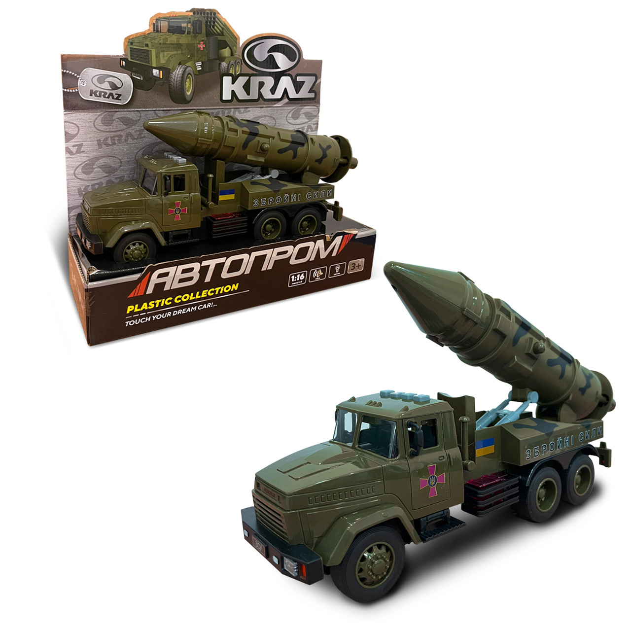 Машинка Краз, Військова техніка Автопром, пластик, 1:16, батар.світло , звук, відкриваються двері, кор. 31*12*8см (KR-2202-03), фото 1